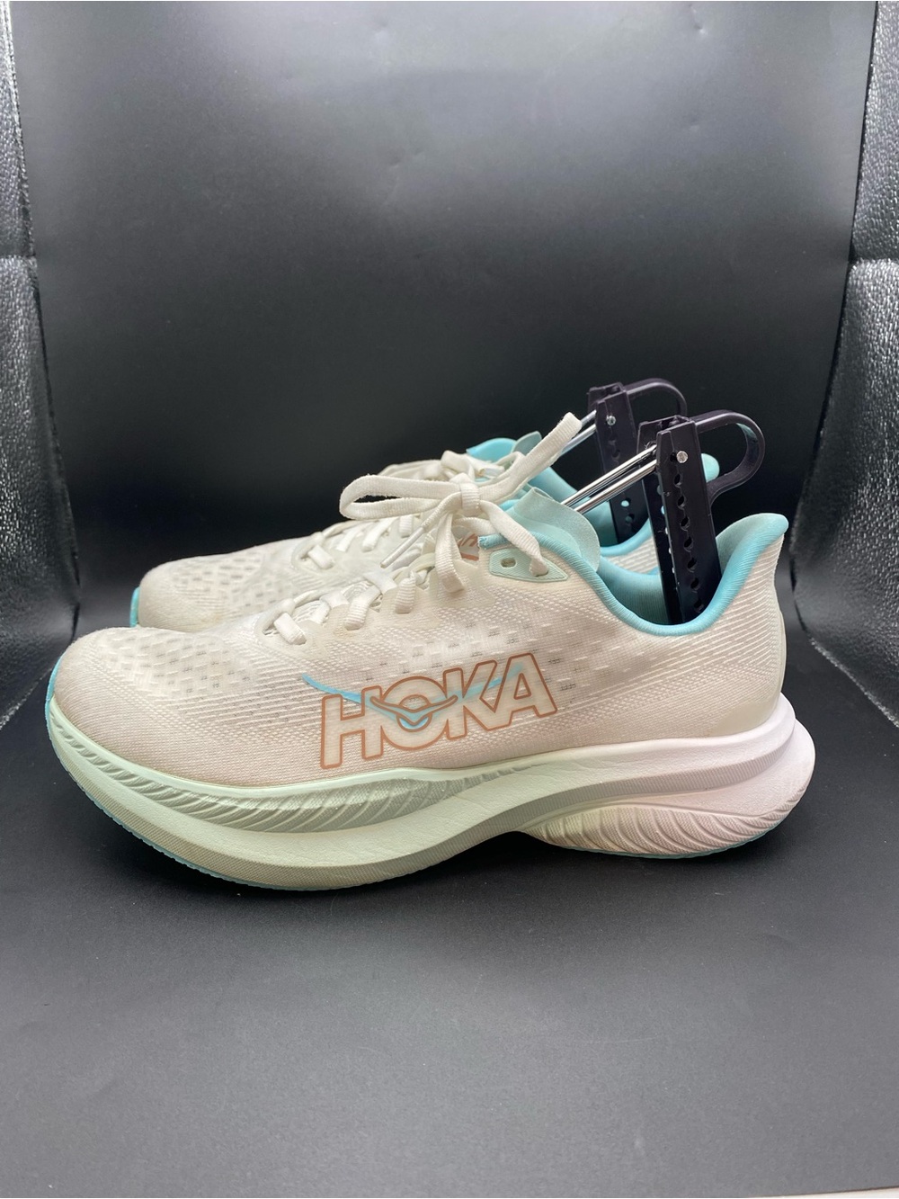 HOKA Mach 6 Womens 8 B White Aqua Lightweight Running Athletic Shoes Sneakers